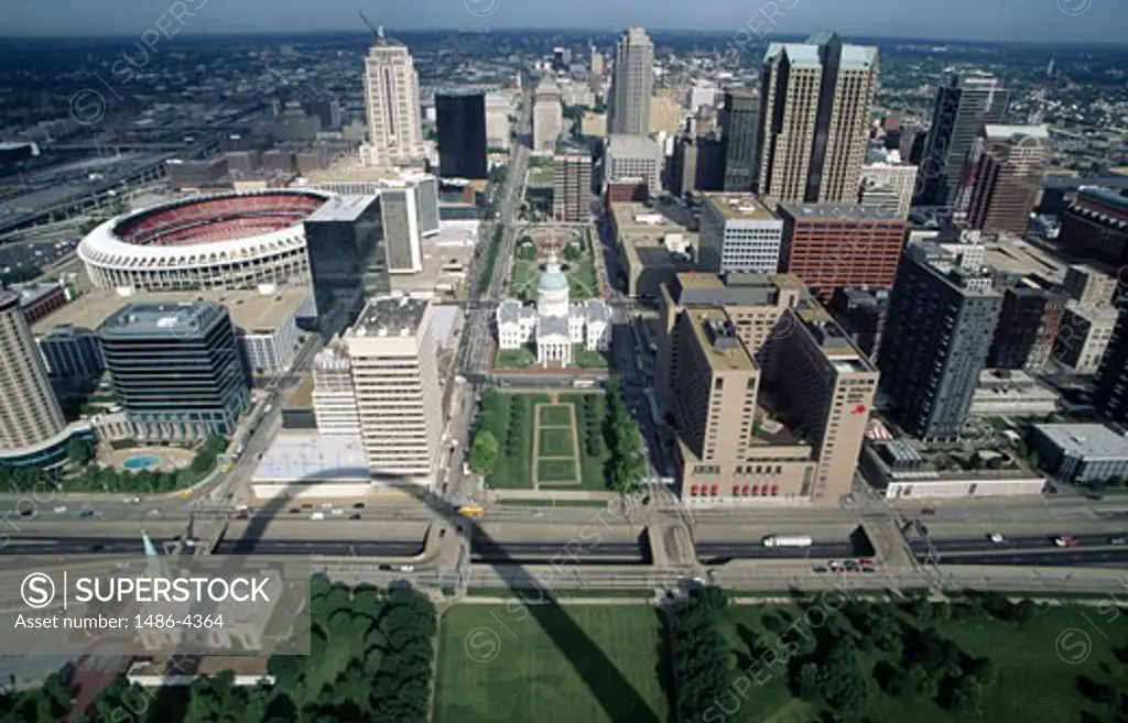 USA, Missouri, St. Louis, aerial view of city center