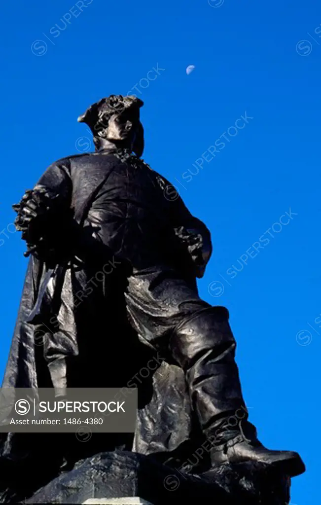 USA, Missouri, Saint Louis, statue of founder of St. Louis, Pierre Laclede, against clear sky