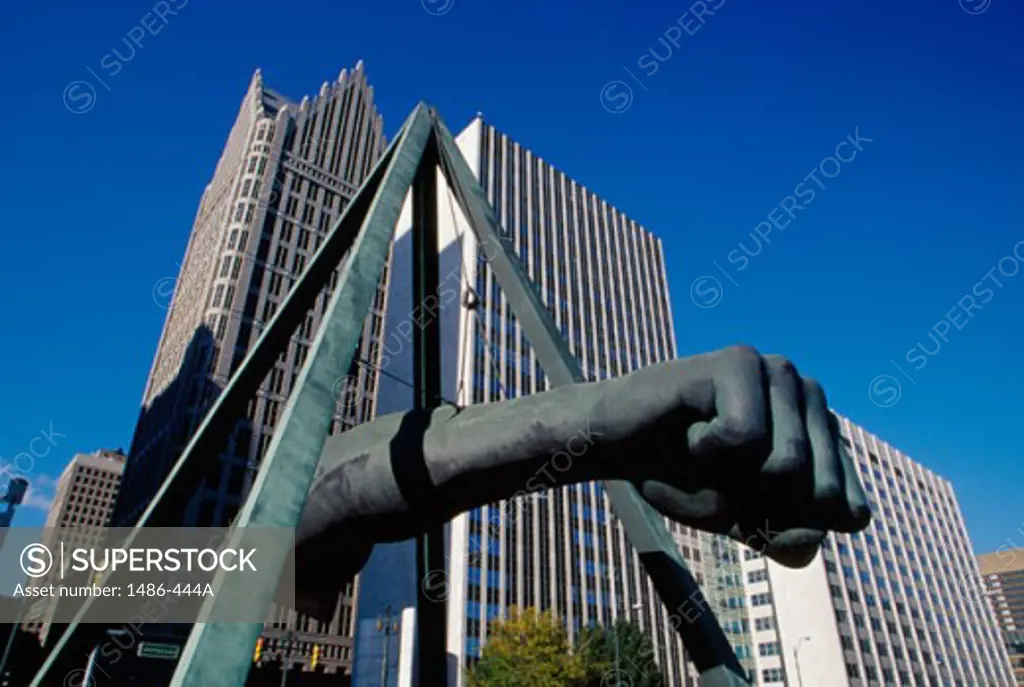 Low angle view of a sculpture, Joe Louis Sculpture, Detroit, Michigan, USA