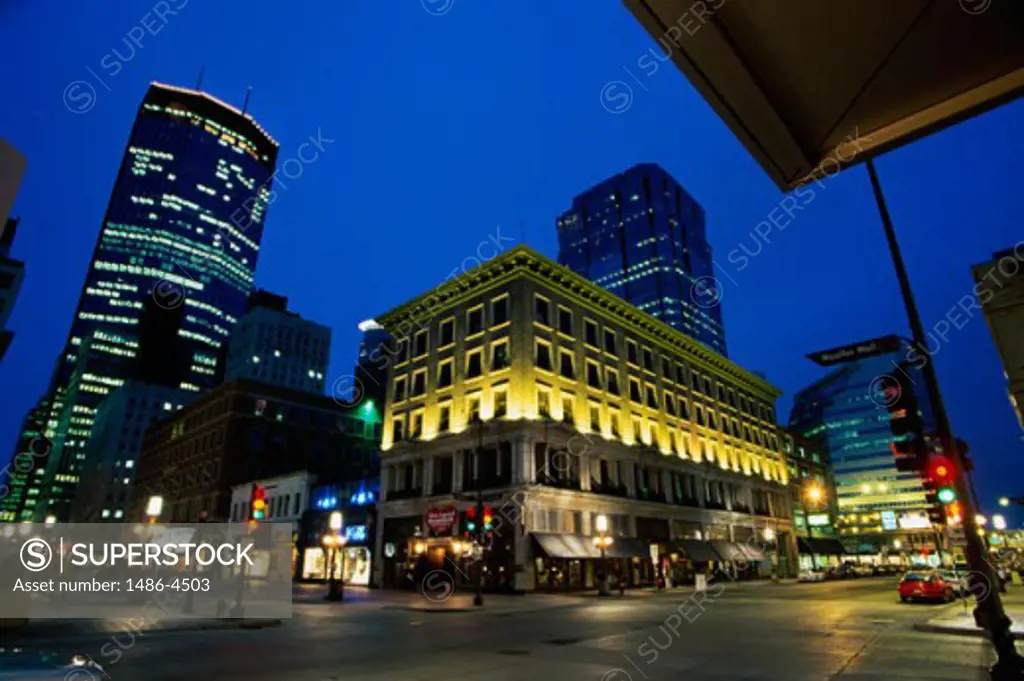 Low angle view of buildings in a city, Minneapolis, Minnesota, USA