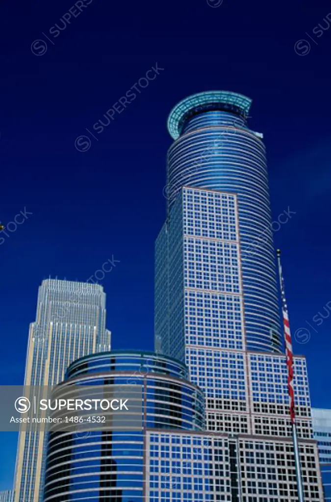 Low angle view of High rise buildings in a city, Minneapolis, Minnesota, USA