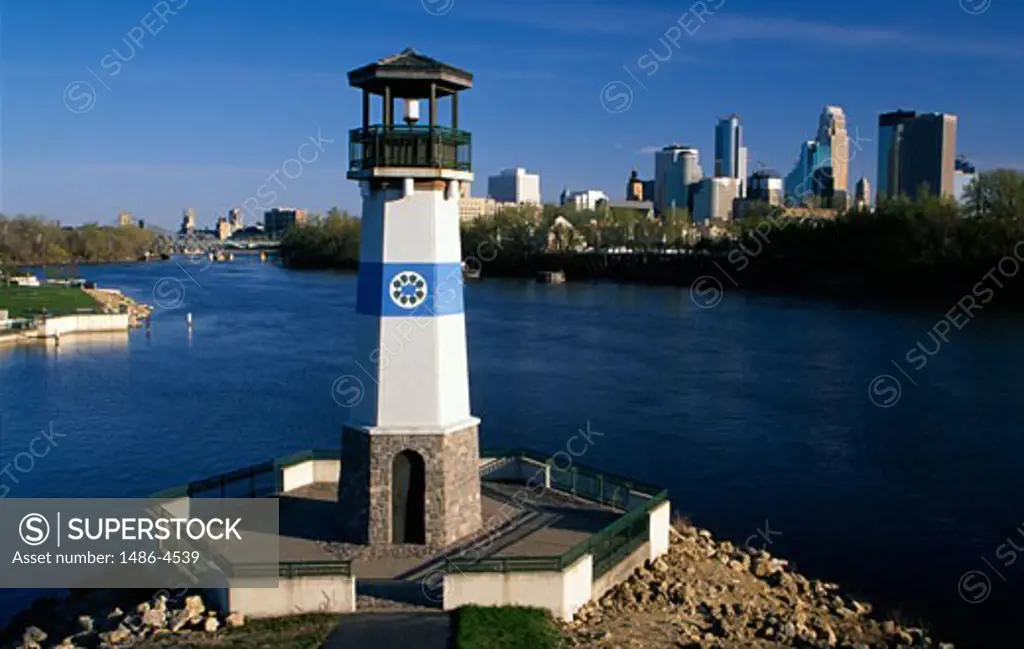 Lighthouse in a city, Boom Island Park, Mississippi River, Minneapolis, Minnesota, USA