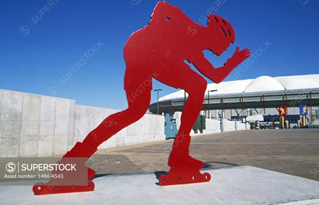 USA, Minnesota, Minneapolis, Metrodome, close up of red skater statue