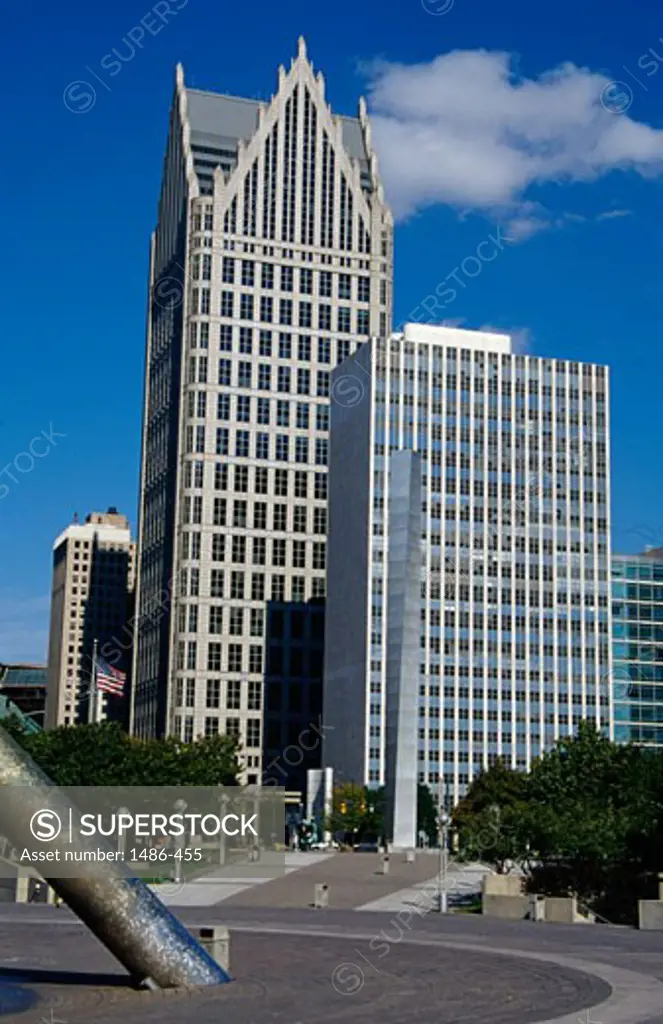 Buildings in a city, Comerica Tower, Municipal Center, Detroit, Michigan, USA