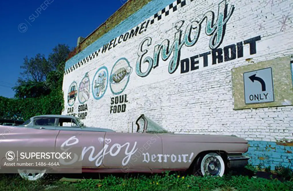 Vintage car at car wash, Detroit, Michigan, USA