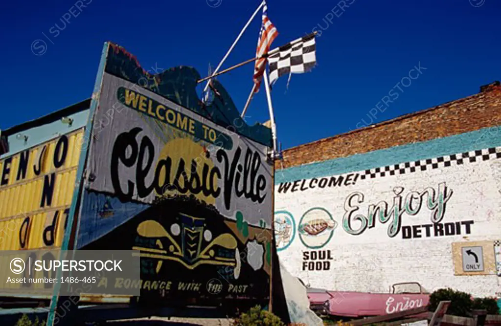 Facade of a cafe and a car wash, ClassicVille Car Wash and Cafe, Detroit, Michigan, USA