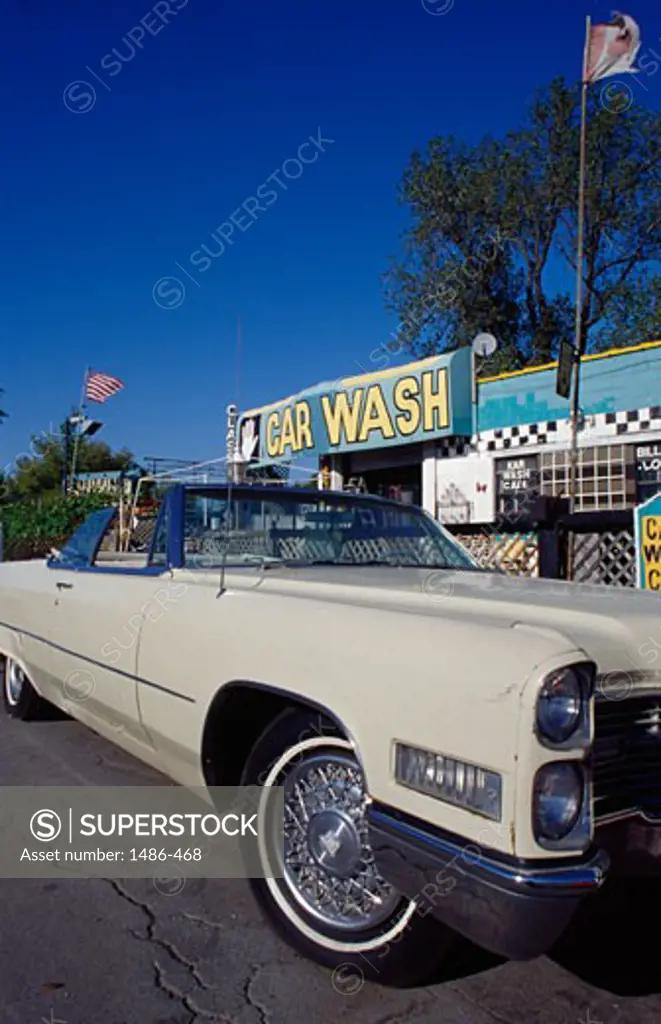 Vintage car at car wash, Detroit, Michigan, USA