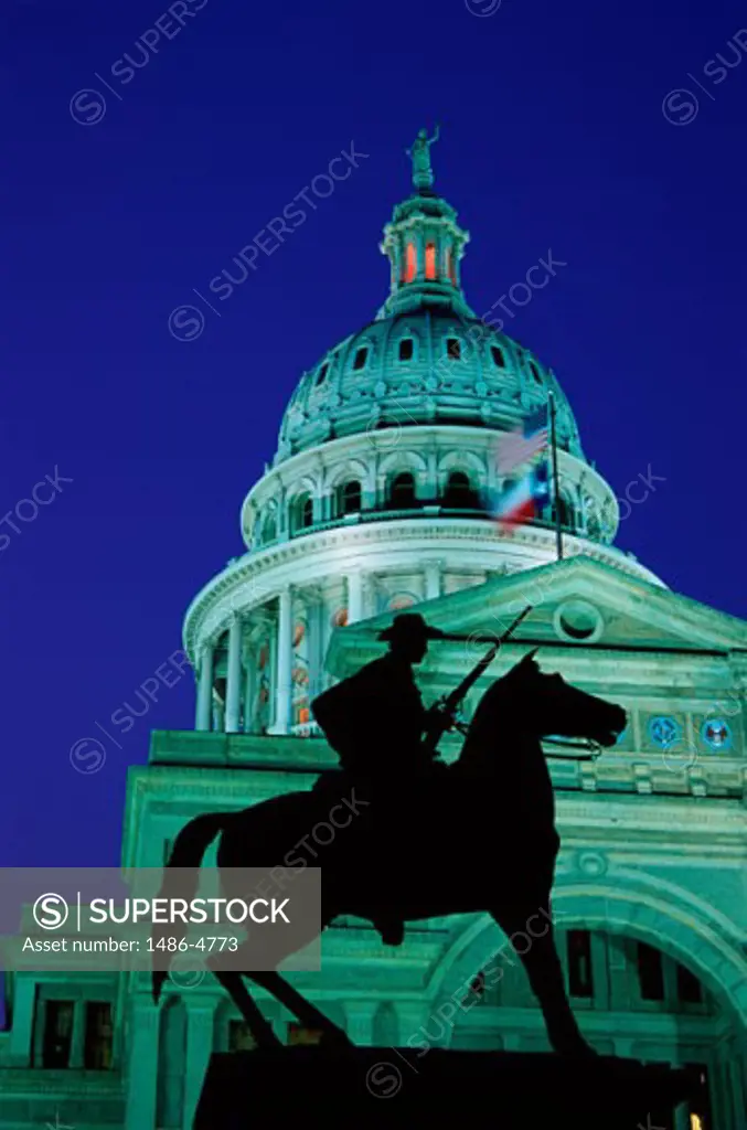 Silhouette of a man on a horse, State Capitol, Austin, Texas, USA