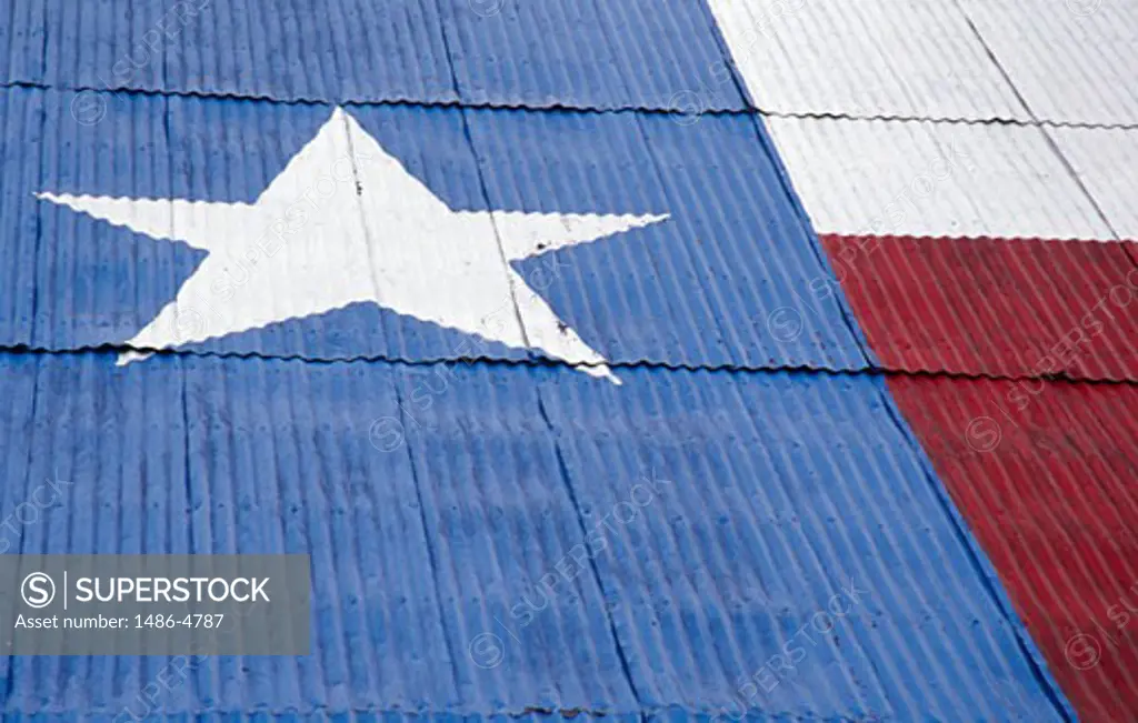 Texas state flag painted on a tin roof, Texas, USA