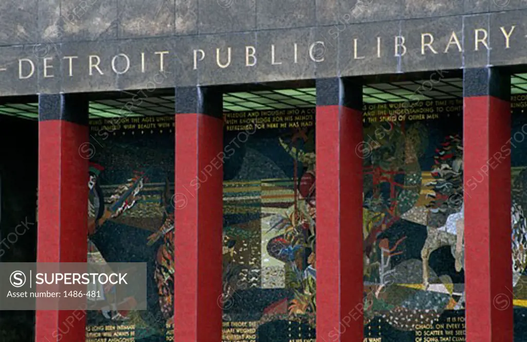 Facade of a public library, Detroit Public Library, Detroit, Michigan, USA