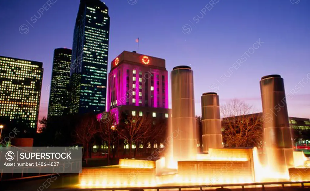 USA, Texas, Houston, Tranquility Park illuminated at night