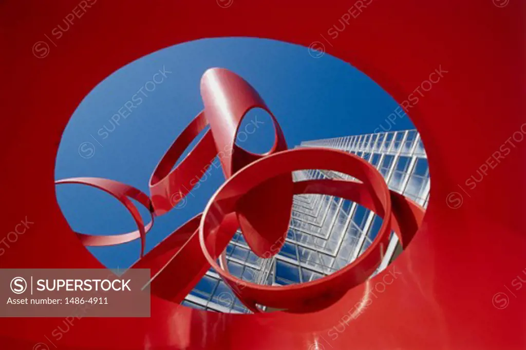 Low angle view of a sculpture in front of a bank, Venture Sculpture, Dallas, Texas, USA