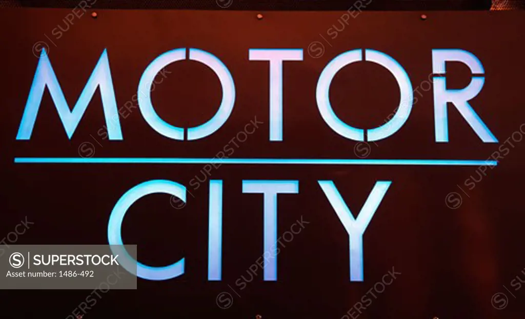 Close-up of Motor City neon sign, Detroit Historical Museum, Detroit, Michigan, USA