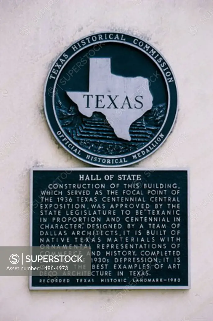 Plaques on a wall, Dallas, Texas, USA