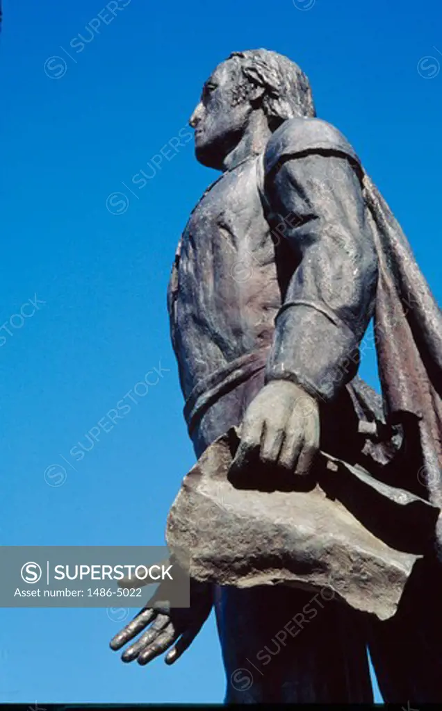 USA, Texas, Dallas, low angle view of John Neely Bryan statue