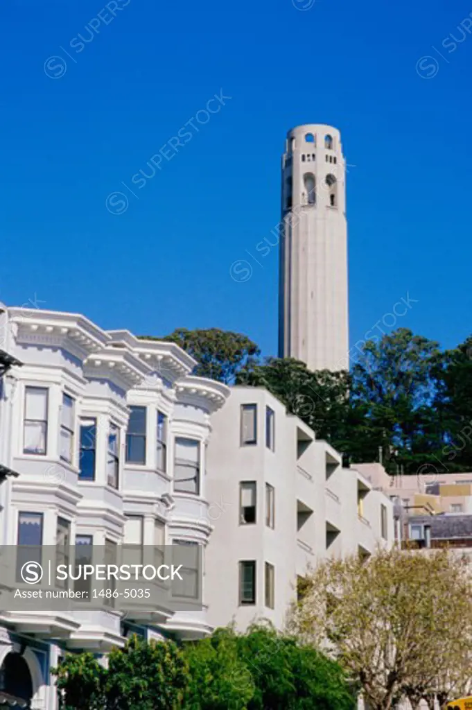 Apartment buildings, Coit Tower, San Francisco, California, USA