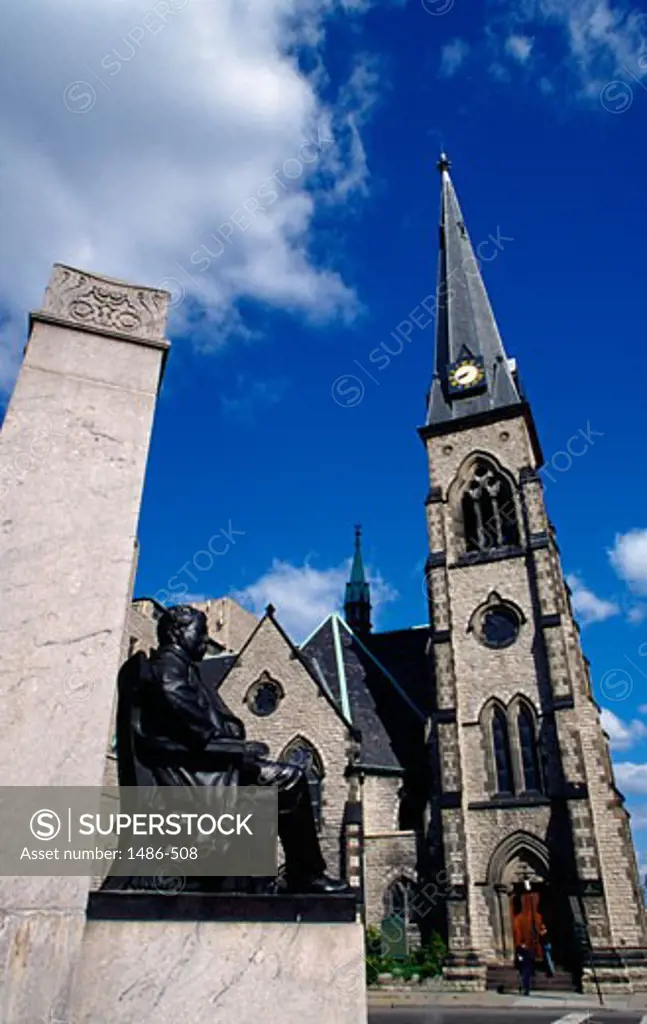 Statue in front of a church, William Marbury Statue, Central United Methodist Church, Detroit, Michigan, USA