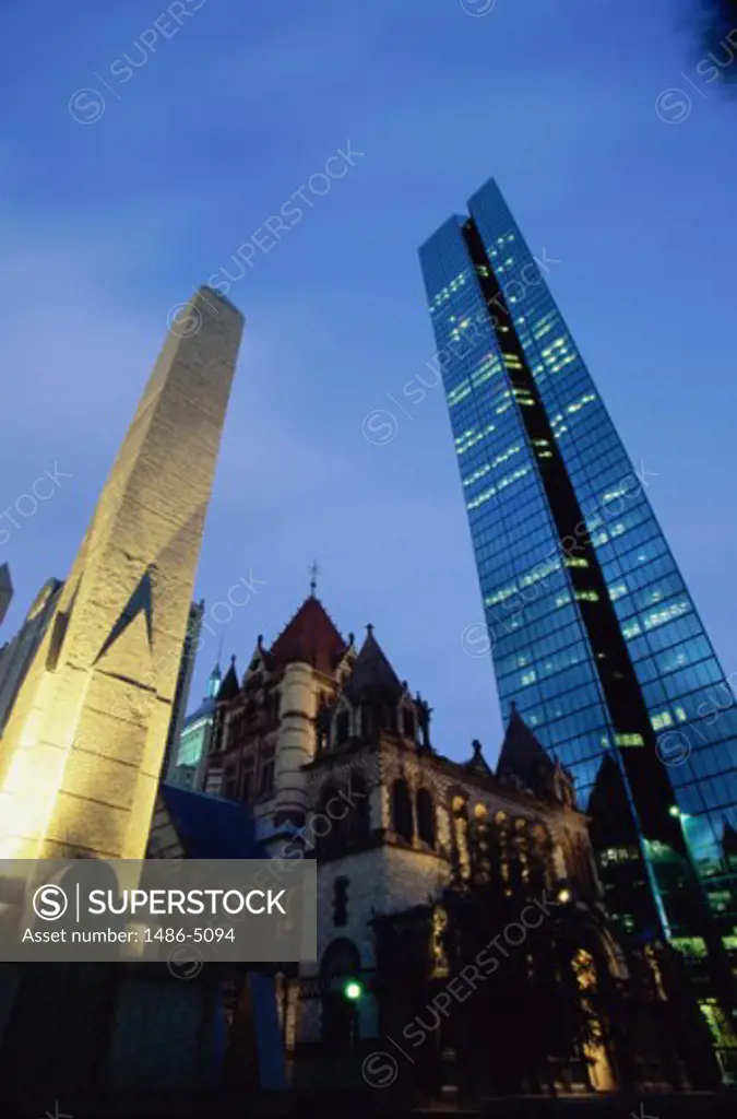 Low angle view of a church in front of a building, Copley Square, Boston, Massachusetts, USA
