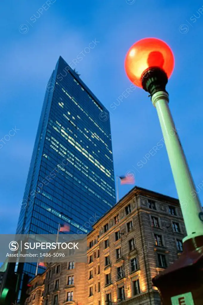 Low angle view of a lamppost in front of a building, John Hancock Tower, Boston, Massachusetts, USA