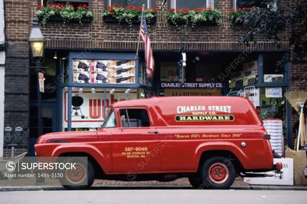 Truck in front of a hardware store, Boston, Massachusetts, USA