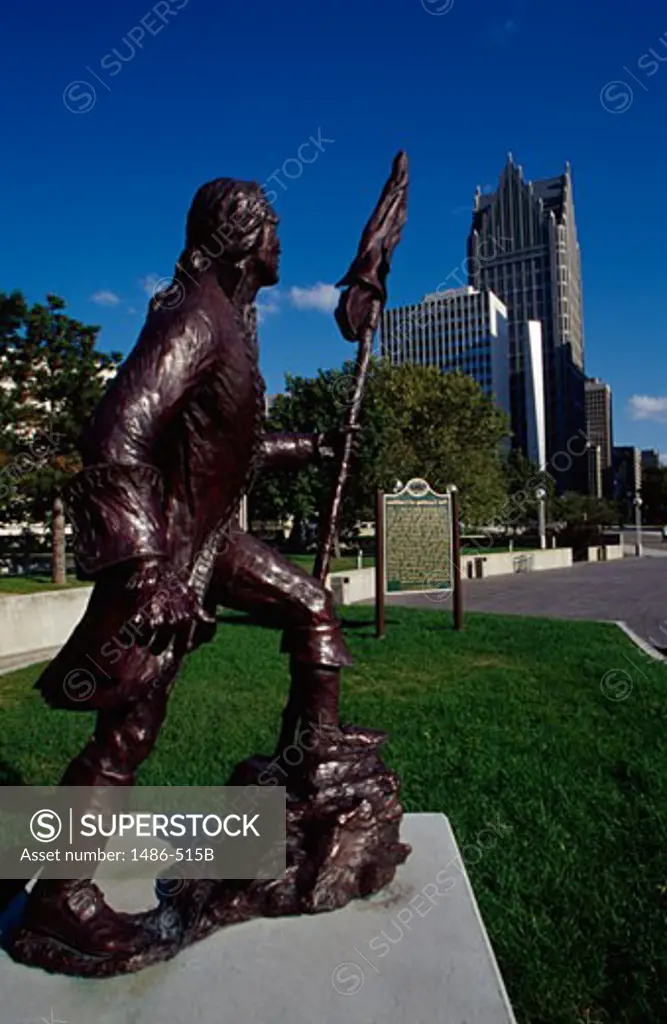 Statue of Antoine de la Mothe Cadillac, Landing of Cadillac, Detroit, Michigan, USA