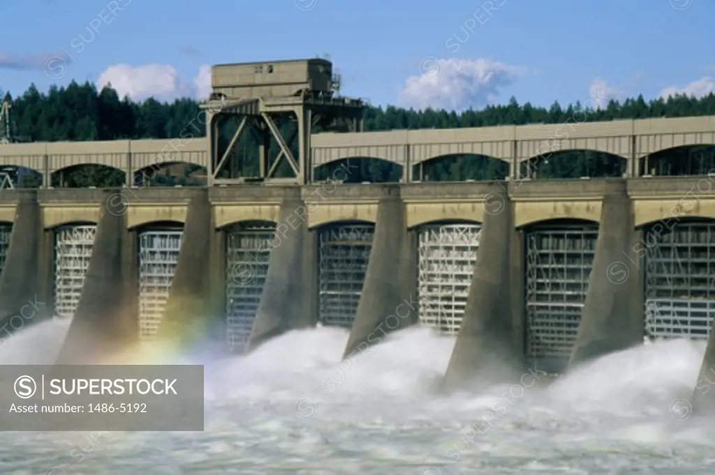 Water flowing at the Bonneville Dam, Oregon, USA