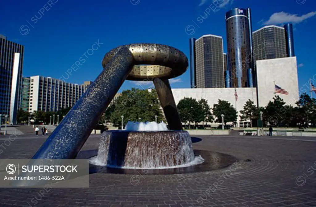 Fountain on a town square, Dodge Fountain, Detroit International Riverfront, Detroit, Michigan, USA