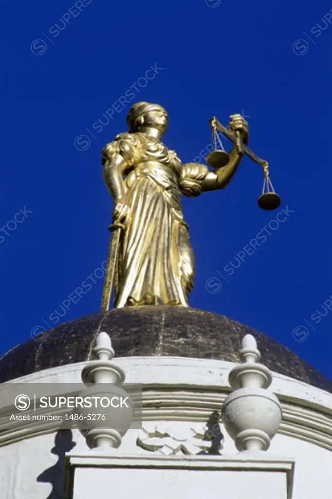 Low angle view of a statue with scales of justice, Old State House, Hartford, Connecticut, USA