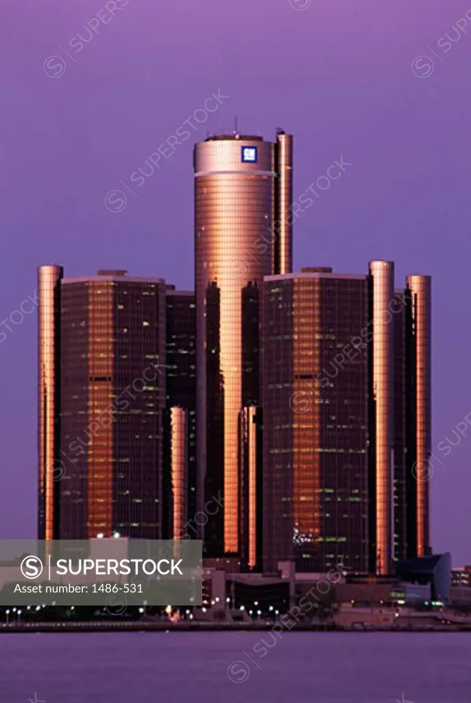 Buildings at the waterfront, Renaissance Center, Detroit River, Detroit, Michigan, USA