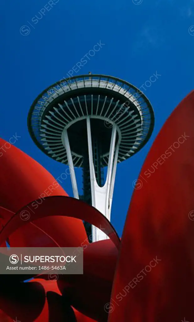 Low angle view of a tower, Olympic Iliad Sculpture, Space Needle, Seattle, Washington State, USA