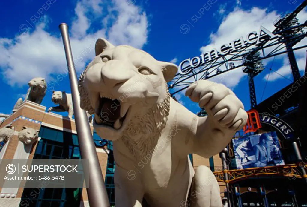 Low angle view of an animal sculpture at the Comerica Park, Detroit, Michigan, USA