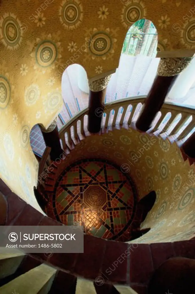 High angle view of the stairwell of a spiral staircase, Courthouse, Santa Barbara, California, USA