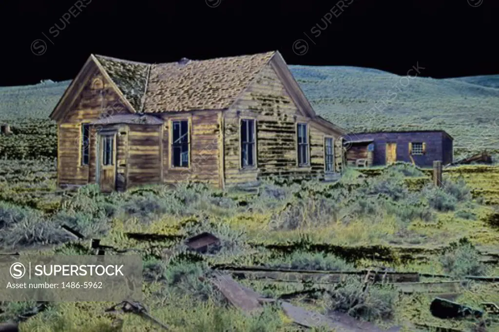 An abandoned log cabin, Bodie State Historic Park, California, USA