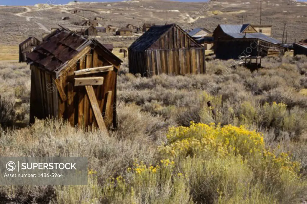 Wooden cabins at Bodie State Historic Park, California, USA
