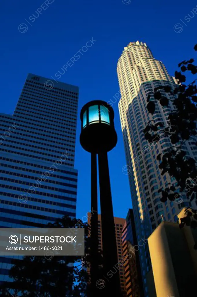 Low angle view of high rise buildings, Los Angeles, California, USA