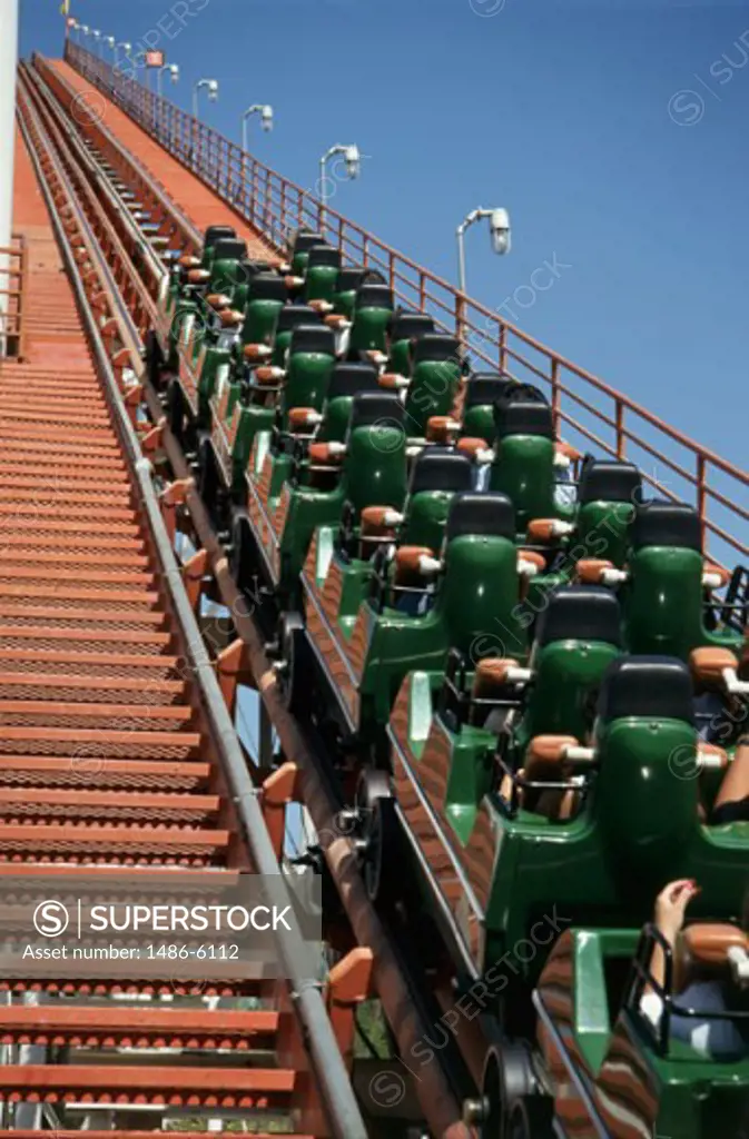 Low angle view of a rollercoaster, Six Flags Magic Mountain, Valencia, California, USA