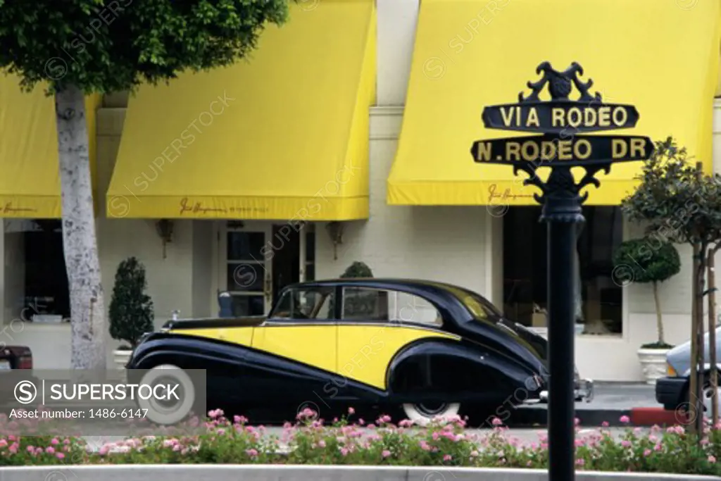 Car parked in front of a building, Beverly Hills, California, USA