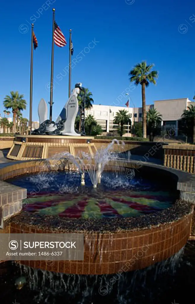 Fountain in front of a monument, USS Arizona Memorial, Phoenix, Arizona, USA