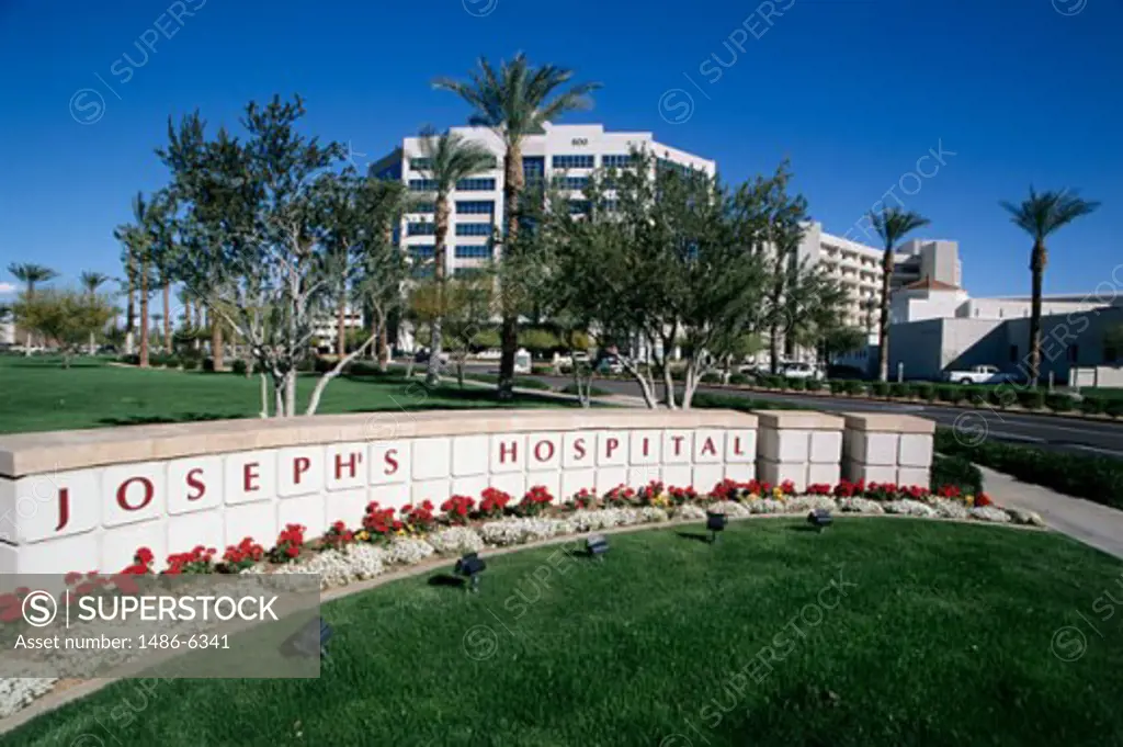 Park in front of a hospital, St. Joseph's Hospital, Phoenix, Arizona, USA