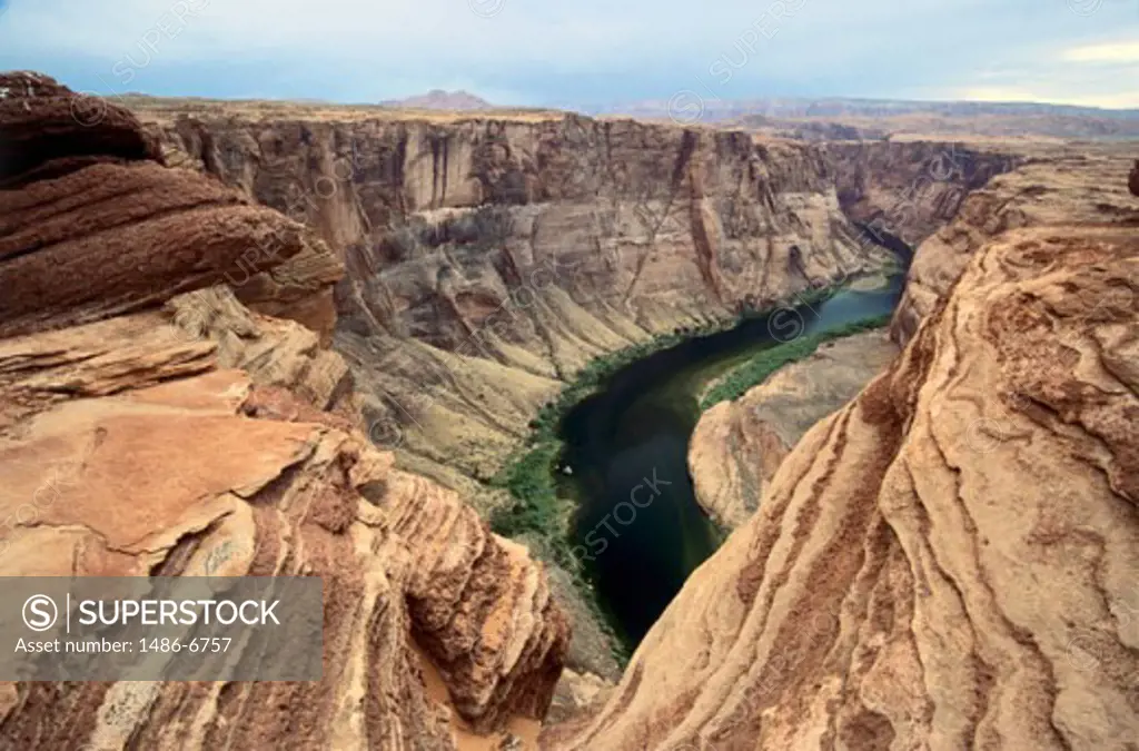 High angle view of a river between canyons, Horseshoe Bend, Colorado River, Glen Canyon National Recreation Area, Arizona, USA