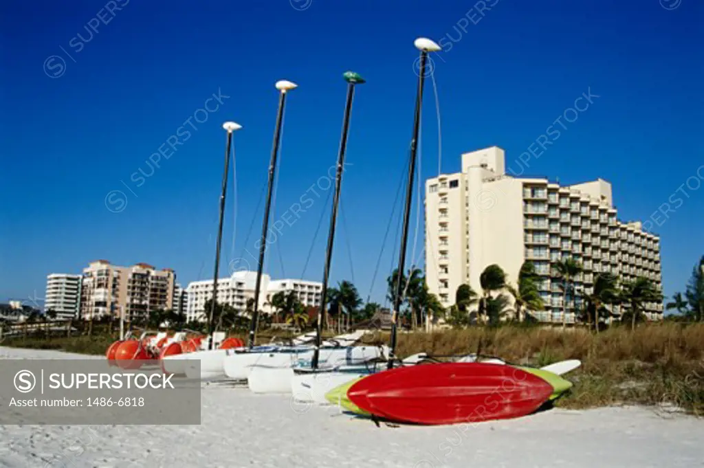 Sailboats on the beach, Marco Island, Florida, USA