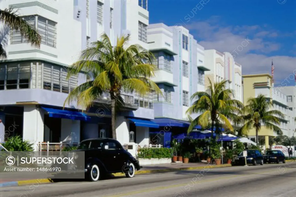 Cars parked in front of buildings, Miami Beach, Florida, USA