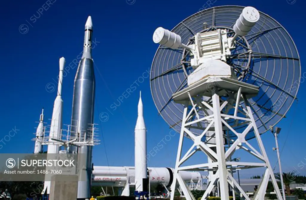 Rockets at a space center, NASA Kennedy Space Center, Cape Canaveral, Florida, USA