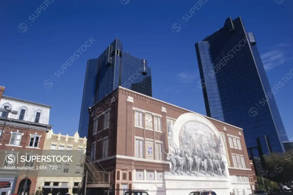 Low angle view of a mural on a building, Chisholm Trail Mural, D.R. Horton Tower, Wells Fargo Tower, Fort Worth, Texas, USA
