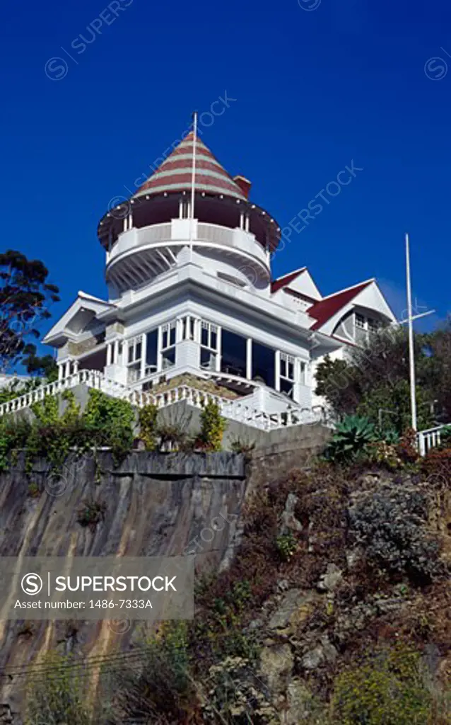 Low angle view of a building on a cliff, Holly House, Catalina Island, California, USA