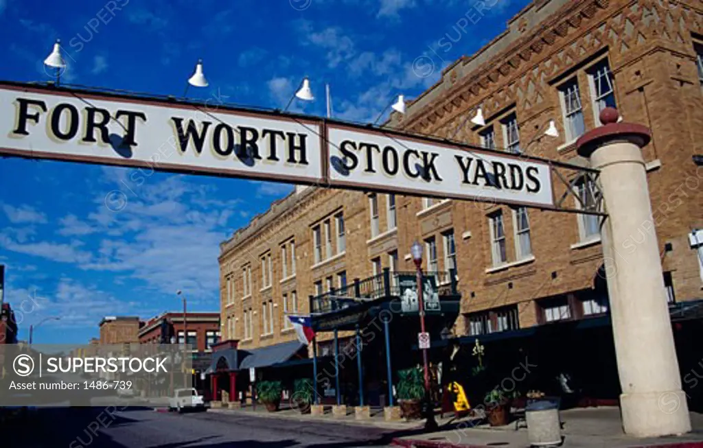 Signboard at the entranceway, Fort Worth Stockyards Historic District, Fort Worth, Texas, USA