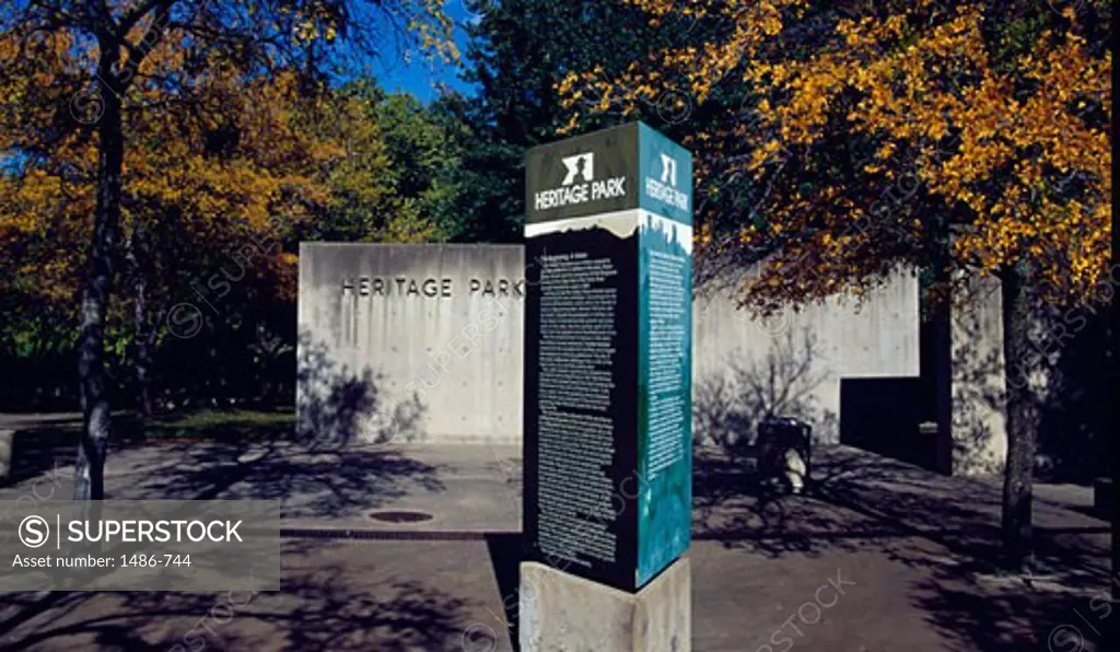 Memorial plaque in a public park, Heritage Park, Fort Worth, Texas, USA