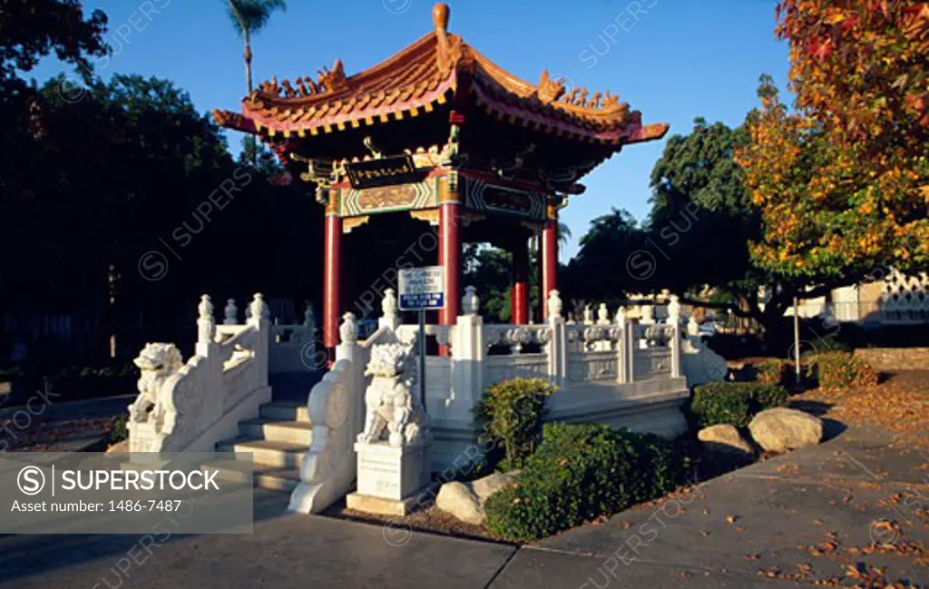 Chinese pavilion in a park, Riverside, California, USA