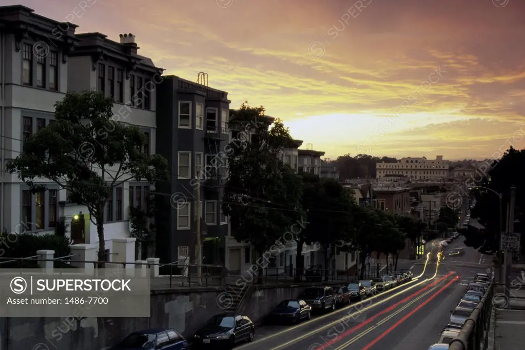 High angle view of traffic on a road, Alamo Square, San Francisco, California, USA