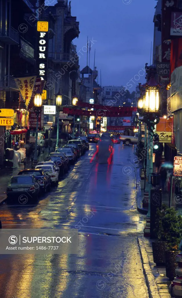 Traffic on the road in a city, Chinatown, San Francisco, California, USA